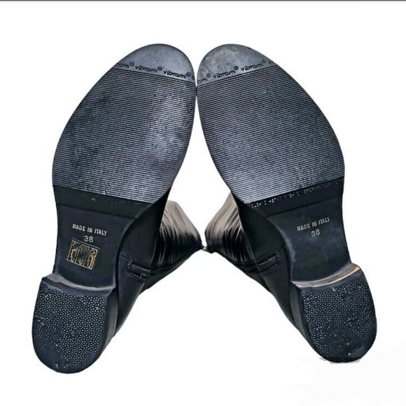 Italian Goth Black Leather Moto Riding Knee High Calf Boots Women's US 7.5 - Picture 8 of 9